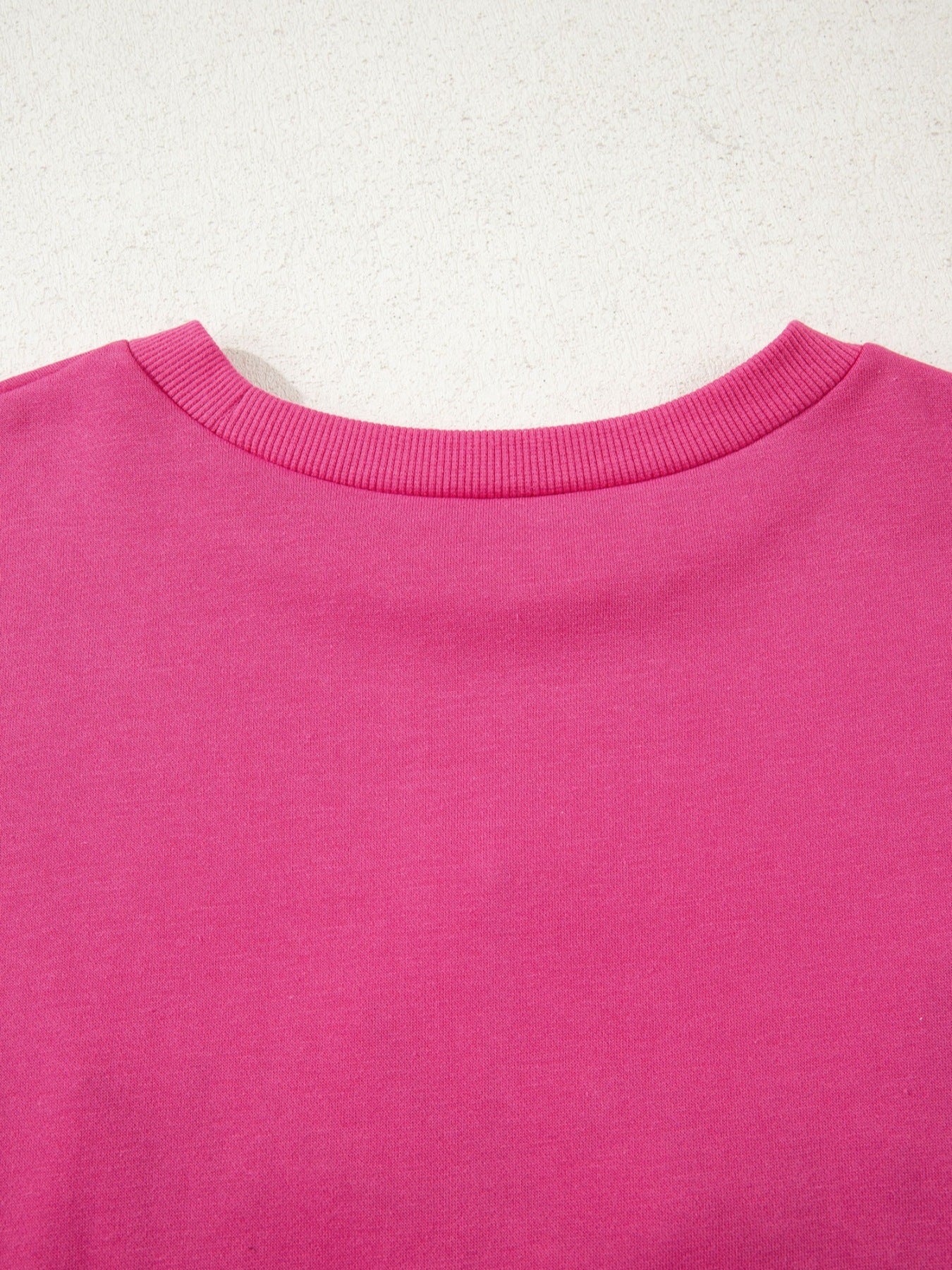Pink crew neck cotton sweatshirt with ribbed neckline detail