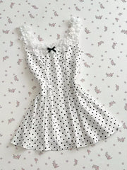 Polka Dot Lace Trim Mini Dress, fabric detail