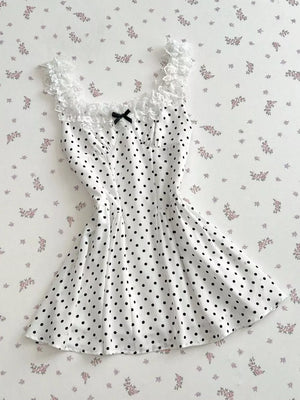 Polka Dot Lace Trim Mini Dress, fabric detail