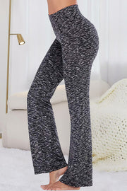 Flare-leg performance trousers in a marled dark gray with pockets.