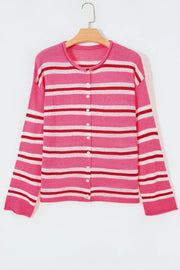 Striped Button-up Cardigan in Pink, alternate angle