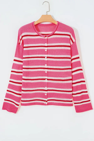 Striped Button-up Cardigan in Pink, alternate angle