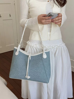Casual Contrast Trim Shoulder Bag in Pastel Blue, close-up detail