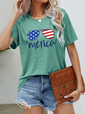 Gum Leaf Aviator Graphic Tee with 'merica script and sunglasses design.