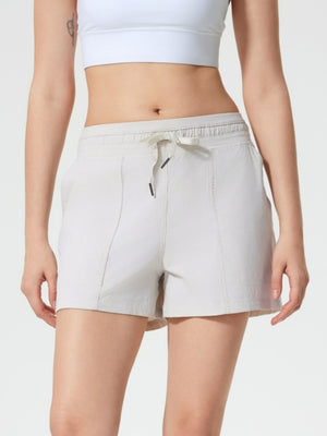 Coastal Drawstring Utility Shorts in light gray with drawstring waist and side pockets.