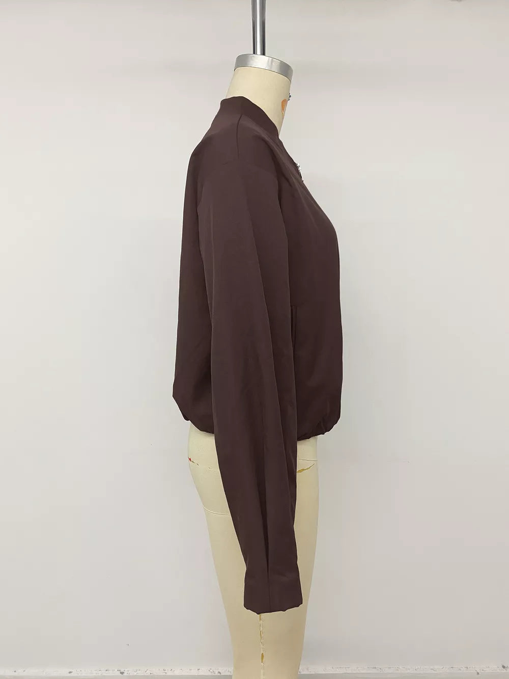 Zip Up Dropped Shoulder Jacket in Coffee Brown, view 13