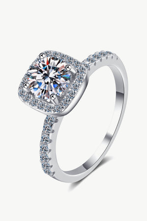 Silver cushion halo engagement ring with pave band in 925 sterling silver