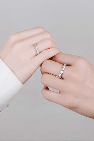 Geometric rhodium pavé ring set with diamond accents for men and women.