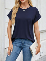 Basic cuffed sleeve t-shirt in dark blue with crew neck.