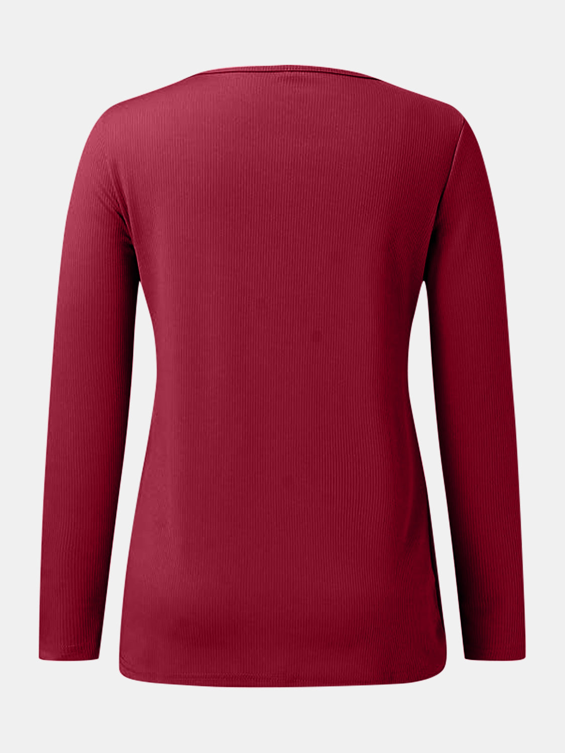 Burgundy ribbed Henley scoop neck long sleeve top