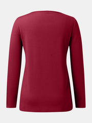 Burgundy ribbed Henley scoop neck long sleeve top