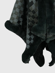 Charcoal diamond checkered poncho with faux fur trim detail