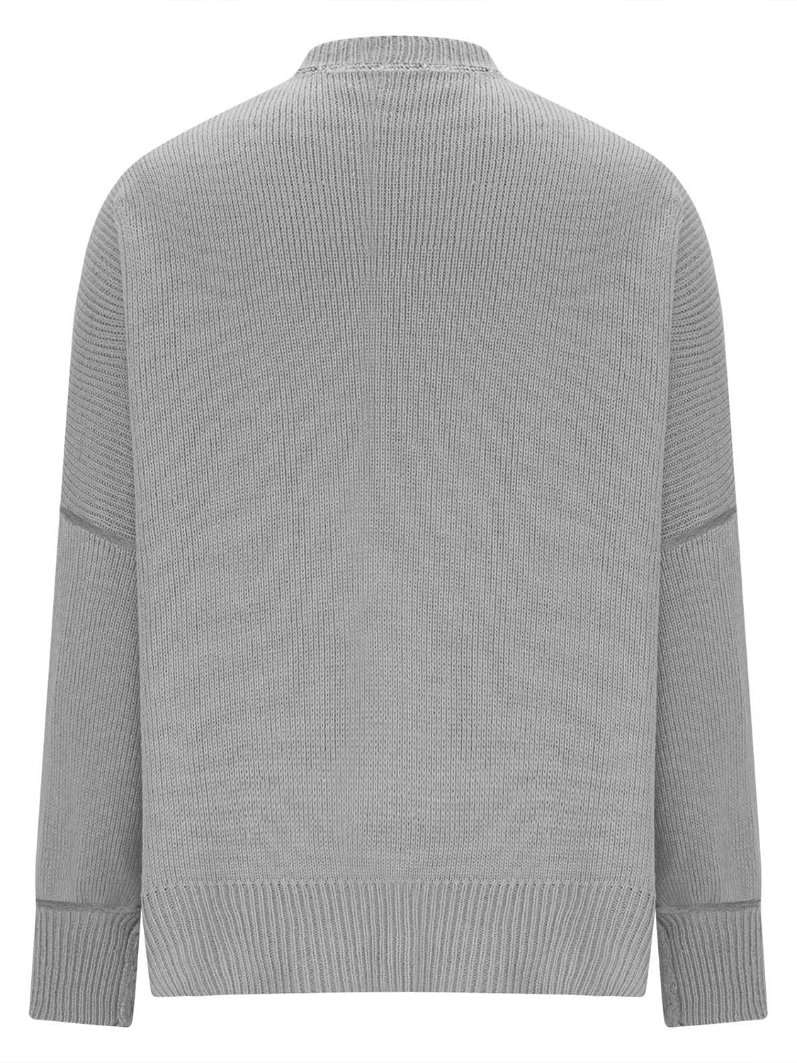 Oversized ribbed knit sweater in dark gray with drop shoulders and crewneck.