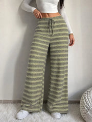 Striped Knit Wide-leg Pants in Army Green, model styling view