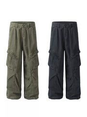 Green and Haze Gray cargo sweatpants with multiple pockets and relaxed fit.