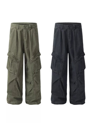 Green and Haze Gray cargo sweatpants with multiple pockets and relaxed fit.