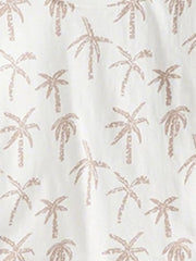 Boys' cotton underwear set with beige palm print on white fabric.