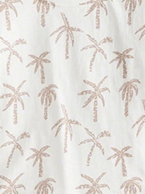 Boys' cotton underwear set with beige palm print on white fabric.