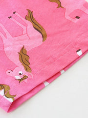 Girls' cotton tank top and shorts set in pink with a galloping horse print.