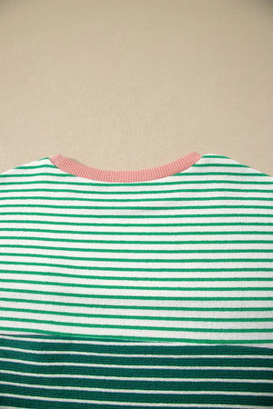 Stripe Contrast Color Block Relaxed Tee in Gum Leaf, back view