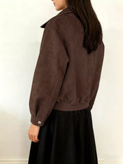 Brown zip up long-sleeve jacket with elastic hem and button cuff detail