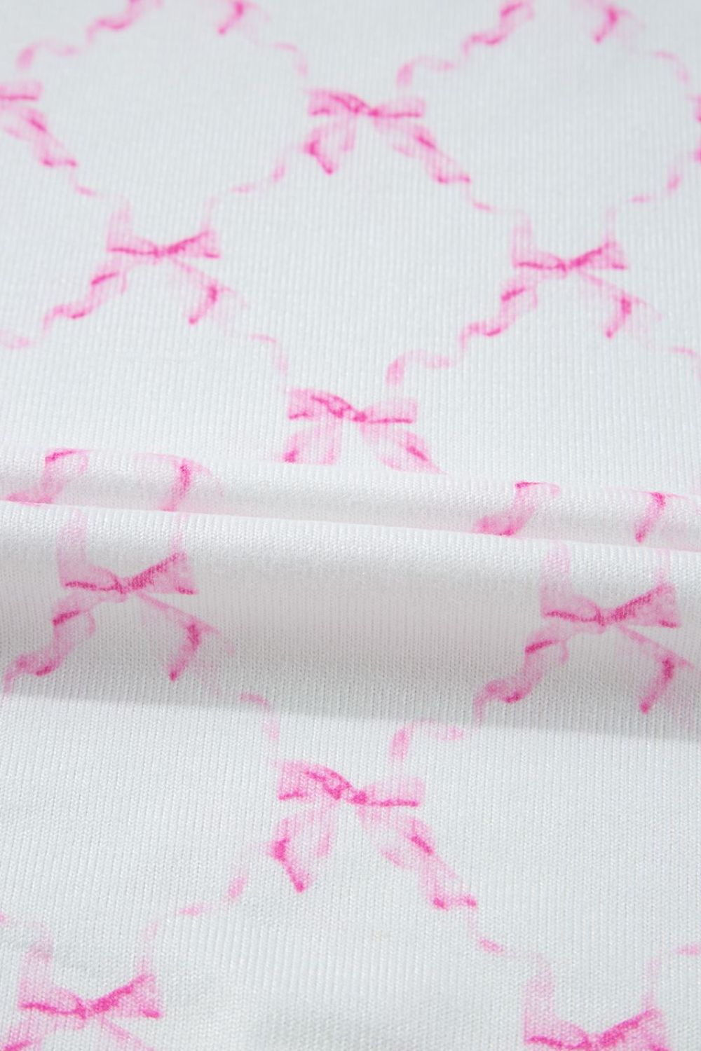 Pink bow print loungewear set fabric detail