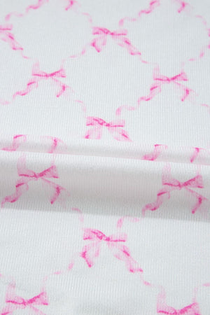 Pink bow print loungewear set fabric detail