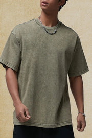 Sage green washed half-sleeve round neck t-shirt with raw hem detail.