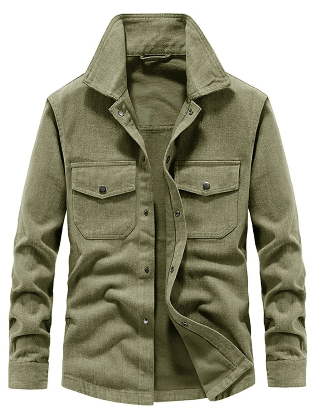 Men's Plus Size Dual Chest Pockets Shacket in Army Green, side view