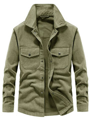 Men's Plus Size Dual Chest Pockets Shacket in Army Green, side view