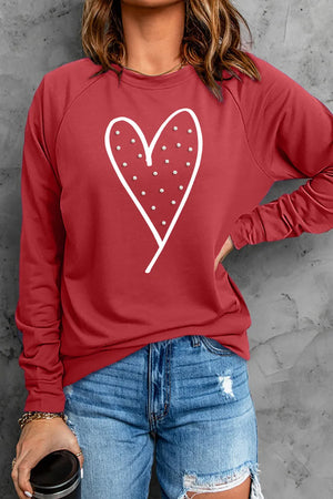 Scarlet embellished heart raglan sweatshirt with pearl details.
