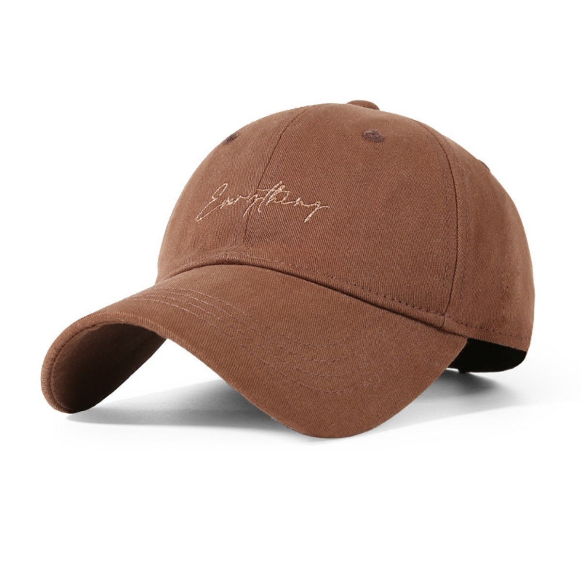 Coffee cotton baseball cap with embroidered cursive text detail