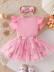 Children's Letter Graphic Bodysuit And Skirt Set in White, editorial view