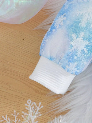 Children's Snowflake Hoodie And Leggings Set in Light Blue, back view