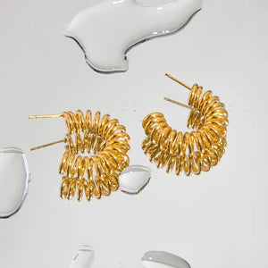 Gold vermeil spiral coil hoop earrings with post backs