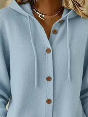 Hooded Button-up Cardigan in Pink, side view