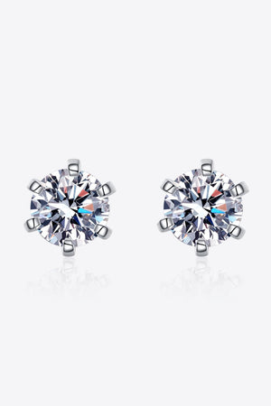 Silver six-prong solitaire stud earrings with clear cubic zirconia gems