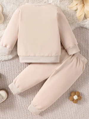 Crew-neck Graphic Long-sleeve Pants in Ivory White, back view