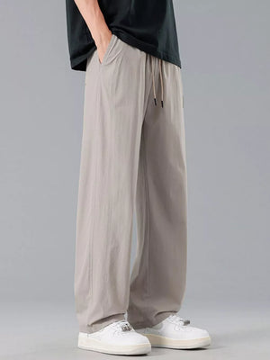 Men's Plus Size Loose Fit Drawstring Casual Pants in Grey, close-up detail