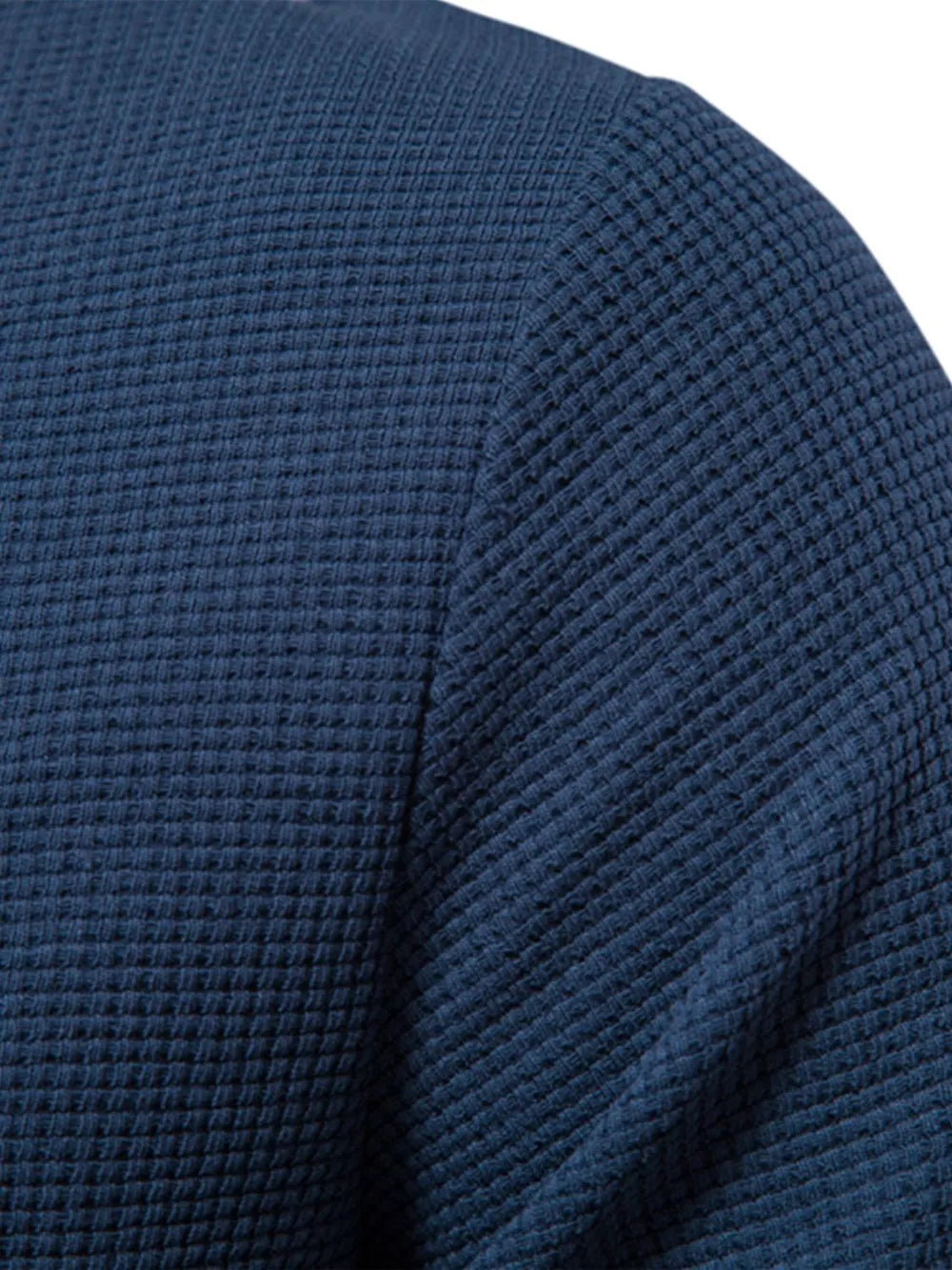 Navy textured thermal tee showing waffle knit fabric detail