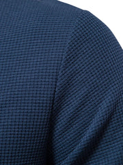 Navy textured thermal tee showing waffle knit fabric detail