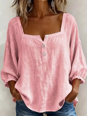 Full Size Square Neck Button Detail Blouse, alternate angle
