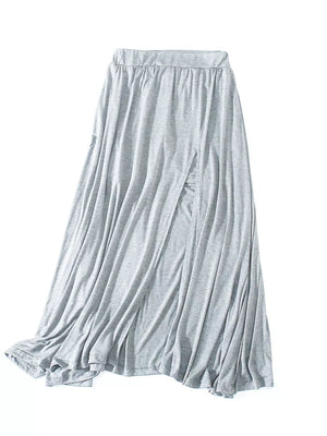 A-line Slit Maxi Skirt in Light Gray, fabric detail