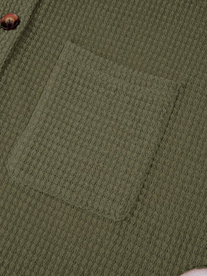 Moss waffle-knit shirt with button detail and chest pocket