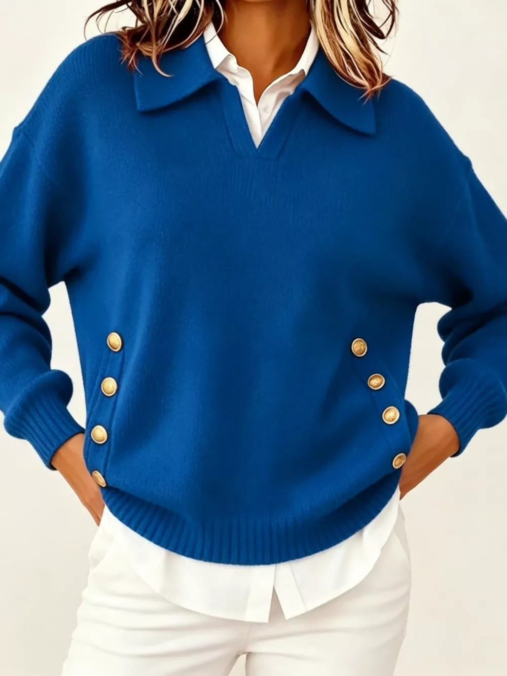 Brown Collared Button-front Knit Sweater