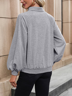 Polo neck sweatshirt with raglan sleeves and balloon sleeves in grey