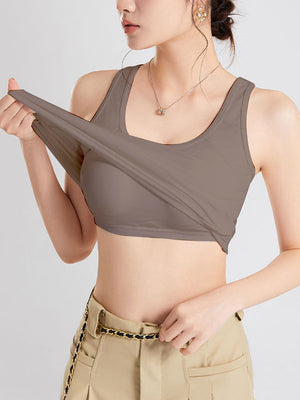 Dust Storm Sculpted Back Crop Tank with scoop neck and stretchy fabric detail