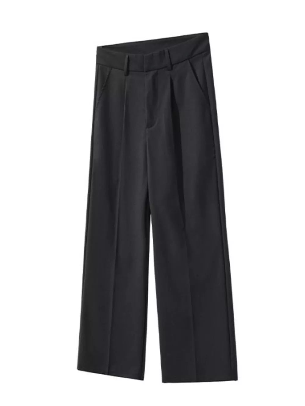 Black pleated wide-leg trousers with a contemporary cut and front pockets.