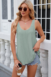 Light Green eyelet scoop neck tank top with breathable fabric