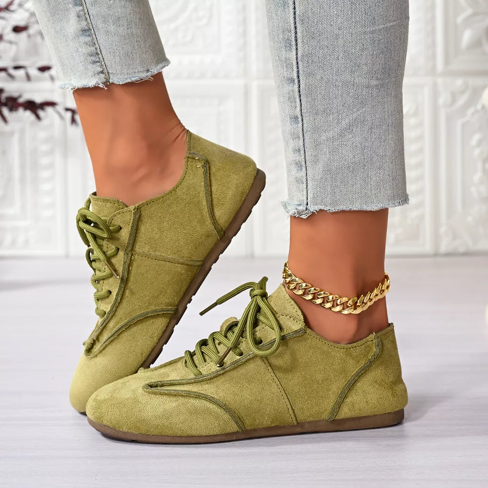 Lace Up Round Toe Sneakers in Brown, side view